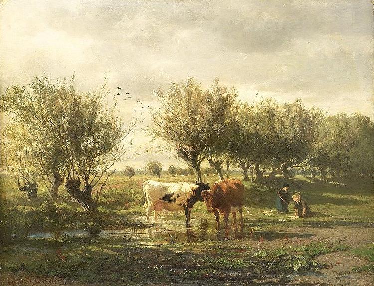 Gerard Bilders Cows at a pond France oil painting art